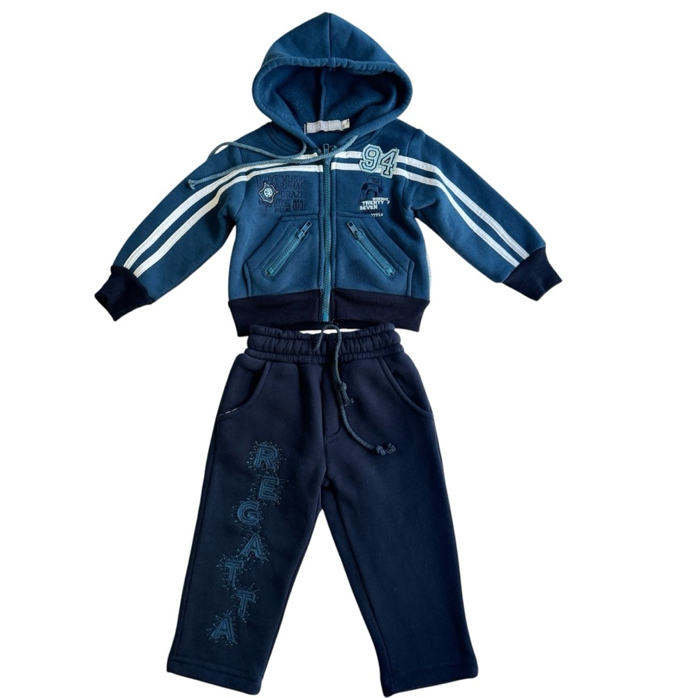 Blue Fleece Lined Hoodie & Pants Set